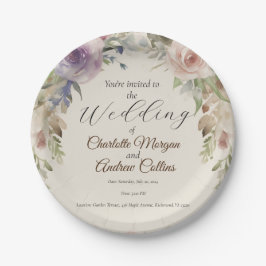 Plato De Papel Invitación floral de bodas pintada