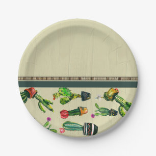 Plato De Papel Invitación Natural de Fiesta de Bebé de Cactus del