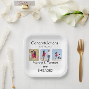 Plato De Papel Invitación personalizada de compromiso de 3 fotogr