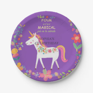 Plato De Papel Invitación sincera de unicornio y flores