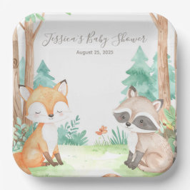 Plato De Papel Invitación temática de Cute Woodland Baby Shower