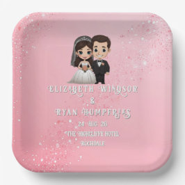 Plato De Papel Invitaciones a la boda rosa con paracaídas de diam