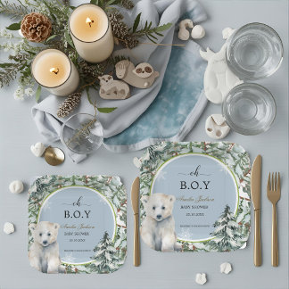 Plato De Papel invitaciones a la ducha de bebé en invierno
