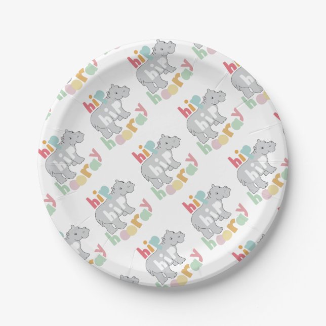 Plato De Papel ip Hip Hooray Gray Hippo Dibujar arte animal puro (Anverso)