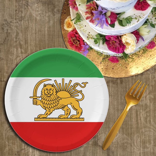 Plato De Papel Irán, bandera persa con león, Shah de Irán (Subido por el creador)