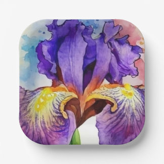 Plato De Papel Iris morado en acuarela