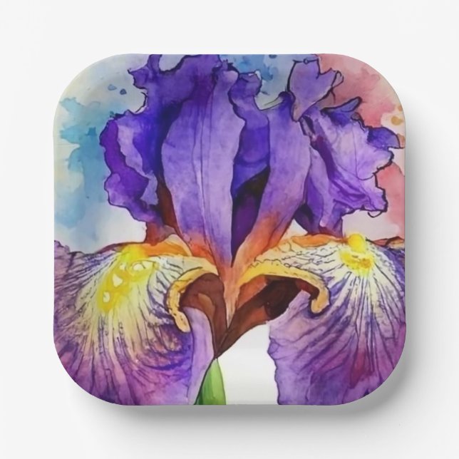 Plato De Papel Iris morado en acuarela (Anverso)