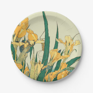 Plato De Papel Iris Saltamontes de Hokusai: Impresión Vintage Jap
