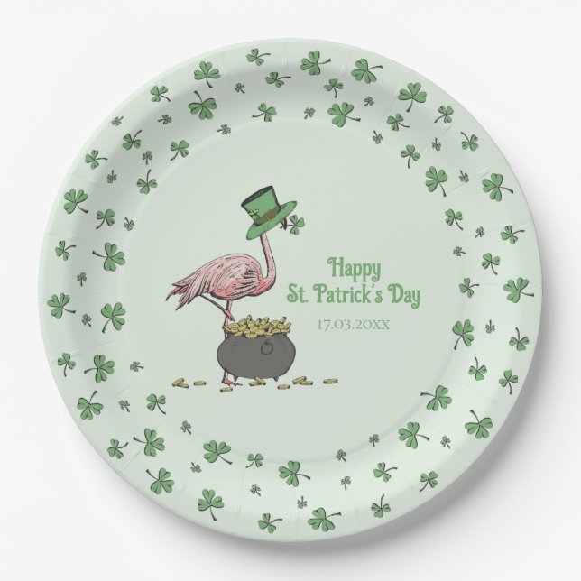 Plato De Papel Irish Shamrock Flamingo St. Patrick’s Day Party (Anverso)