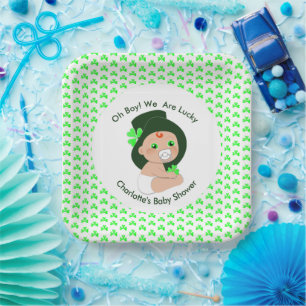 Plato De Papel Irlandés Baby Shower Leprechaun Lucky Shamrock