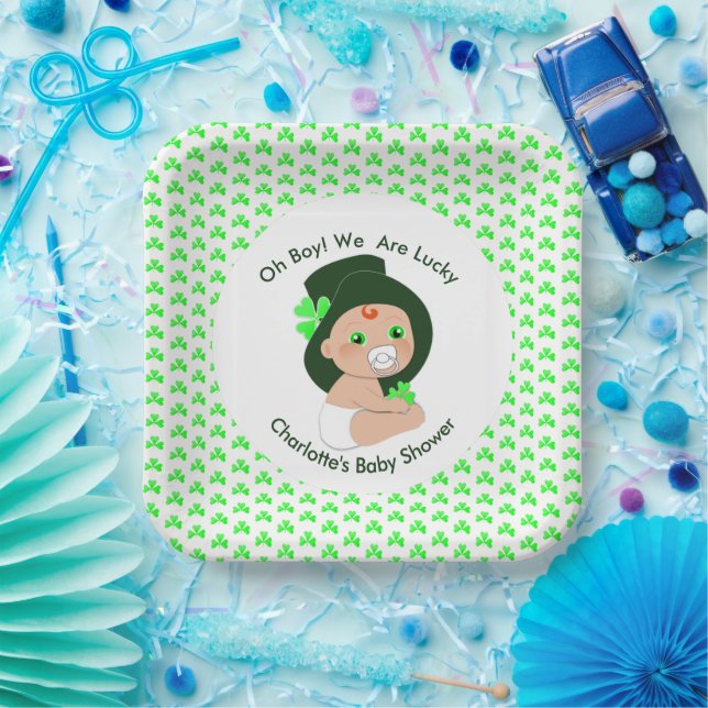 Plato De Papel Irlandés Baby Shower Leprechaun Lucky Shamrock (Fiesta)