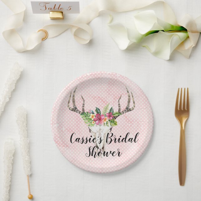 Plato De Papel Isla Boho Shower Nupcial de Cráneo (Boda)