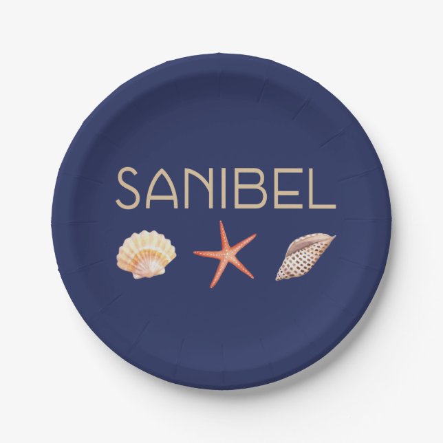 Plato De Papel Isla Sanibel Florida Casas de mar en azul (Anverso)