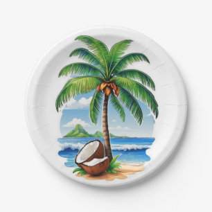 Plato De Papel Isla Tropical de Árbol de Coco
