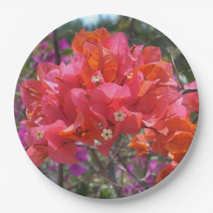 Plato De Papel Isla Tropical Rosa Bougainvillea Floral