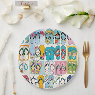 Plato De Papel Isla Verano Playa Vacaciones Floral Flip Flops