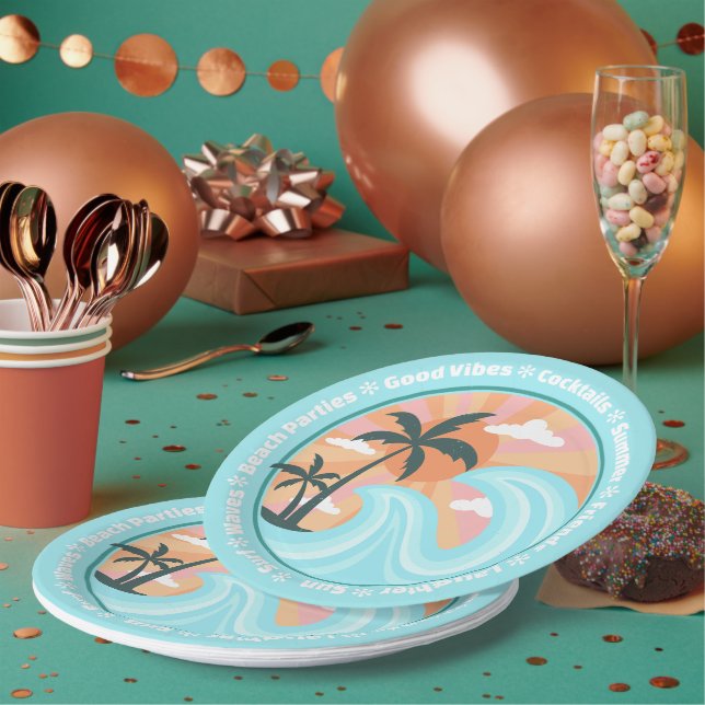 Plato De Papel Islas Tropicales Hawaianas Palmeras Buenas vibraci (Multi)