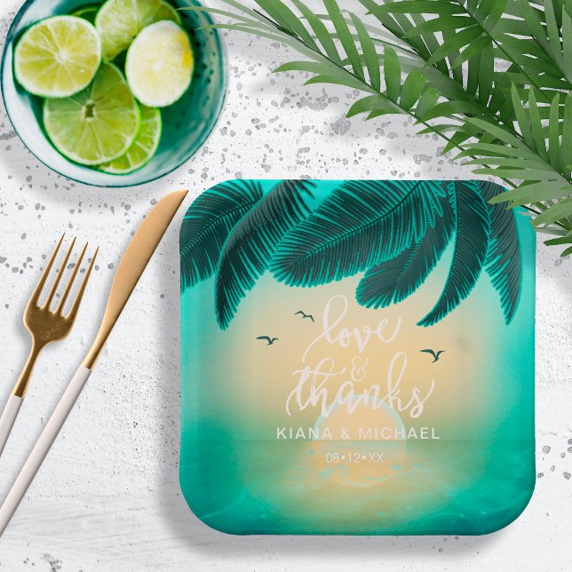Plato De Papel Isle Tropical Sunrise Boda ID581 Verde azulado (Subido por el creador)