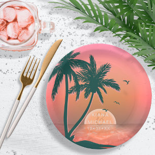 Plato De Papel Isle tropical Sunrise Boda Pink ID581