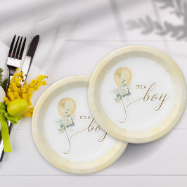 Plato De Papel It’s A Boy Baby Shower –Gold Balloon & Greenery