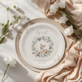 Plato De Papel It’s a Girl Floral Deer Baby Shower Table Decor