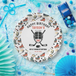 Plato De Papel It’s Game Time Hockey 1st Birthday Party