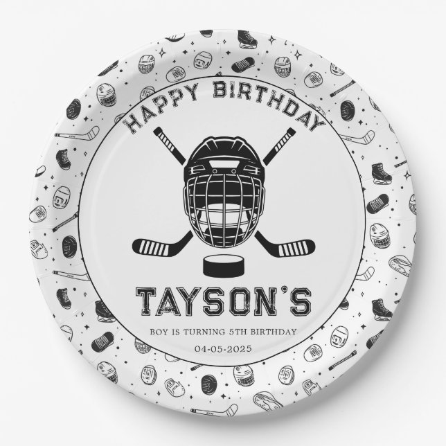 Plato De Papel It’s Game Time Hockey 5th Birthday Party  (Anverso)