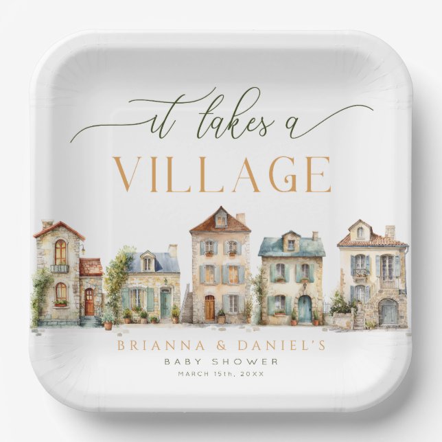 Plato De Papel It Takes a Village Baby Shower Plates (Anverso)