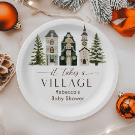 Plato De Papel It Takes a Village Christmas Baby Shower