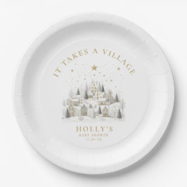 Plato De Papel It Takes a Village Snowy Whimsical Baby Shower 