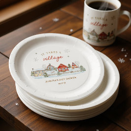 Plato De Papel It Takes a Village Snowy Winter Baby Shower