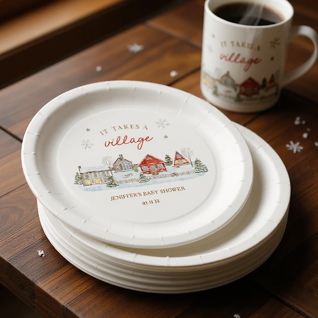 Plato De Papel It Takes a Village Snowy Winter Baby Shower (Subido por el creador)