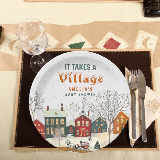 Plato De Papel It Takes a Village Winter Baby Shower (Subido por el creador)