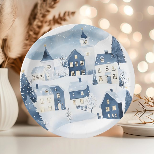 Plato De Papel It takes a Village Winter Night Snow Baby Shower (Subido por el creador)