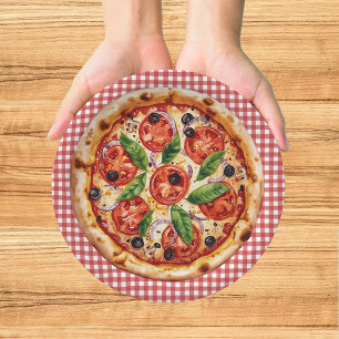 Plato De Papel Italian Ciao Baby de cuadros rojos Baby Shower 