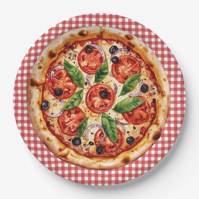 Plato De Papel Italian Ciao Baby Red Checkered Baby Shower  (Anverso)