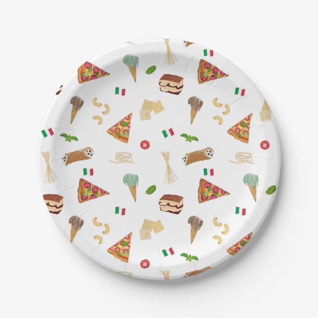 Plato De Papel Italian Food Pizza Pasta Tiramisu Pattern (Anverso)