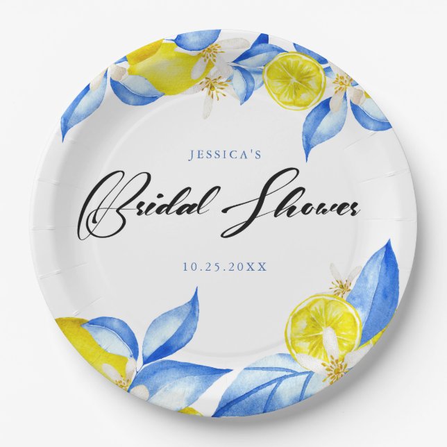 Plato De Papel Italian Lemon Floral Bridal Shower invite (Anverso)