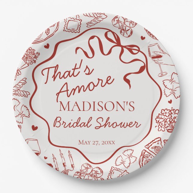 Plato De Papel Italian Pasta Thats Amore Bridal Shower (Anverso)
