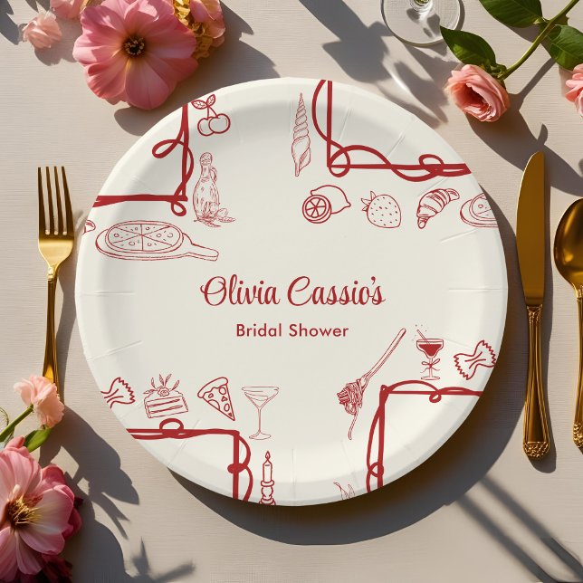 Plato De Papel Italian Pizza Red Doodle Ciao Bella Bridal Shower  (Subido por el creador)