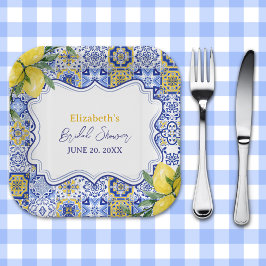 Plato De Papel Italian watercolor tiles with lemon Bridal Shower