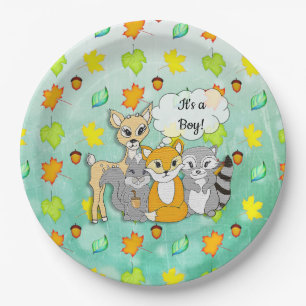 Plato De Papel It's a Boy! Animales forestales de Baby Shower (te