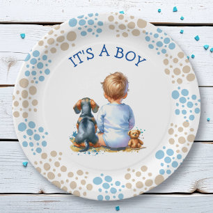 Plato De Papel It's a Boy   Baby and Dachshund Puppy Baby Shower