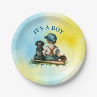 Plato De Papel It's a Boy | Baby Shower con temas de béisbol