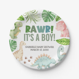 Plato De Papel It's a Boy Dinosaur Baby Shower