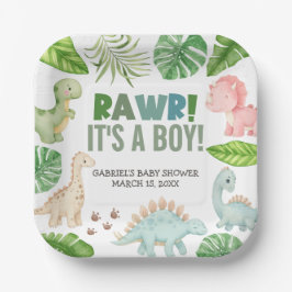 Plato De Papel It's a Boy Dinosaur Baby Shower