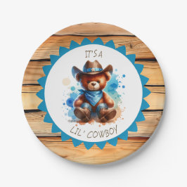Plato De Papel It's a Boy | El Baby Shower de Cowboy Teddy Bear B