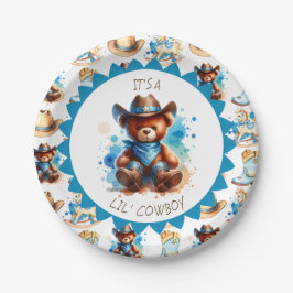 Plato De Papel It's a Boy | El Baby Shower de Cowboy Teddy Bear B