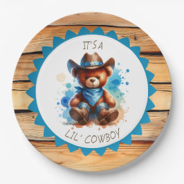 Plato De Papel It's a Boy | El Baby Shower de Cowboy Teddy Bear B
