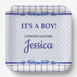 Plato De Papel It's A Boy Elegant Blue Baby Shower